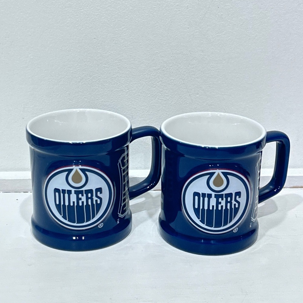 Edmonton Oilers Blue Ceramic Coffee Mug Set‎ – Official Logo – Set of 2